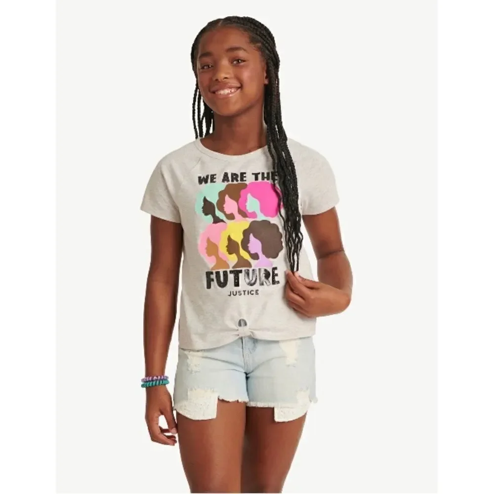 Justice Girls Knot Front Graphic T-Shirts 2-Pack Size S (7/8)